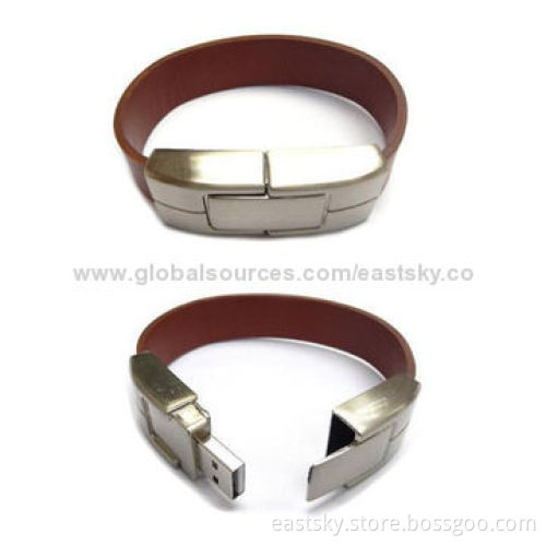Leather Wristband USB Flash Drive, No Driver Needed, Over Ten Years of Data Retention
